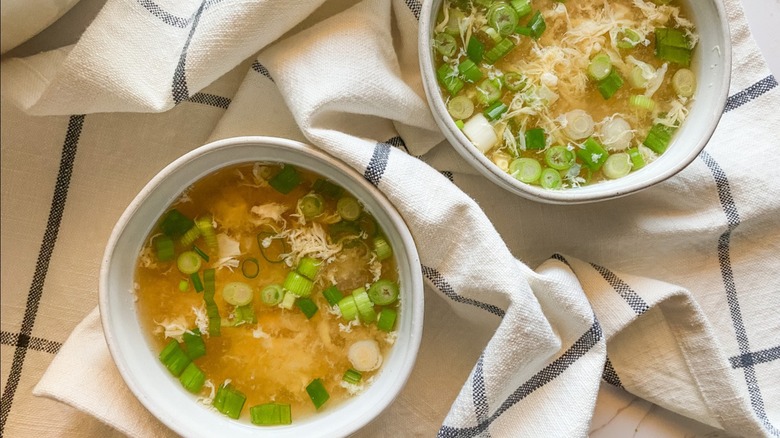 homemade egg drop soup served in a bowl
