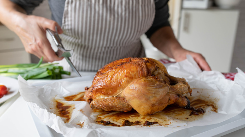 Whole roasted bird ready to be carved