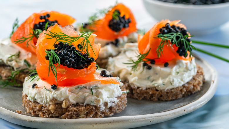 Smoked salmon, cream cheese, and caviar appetizer