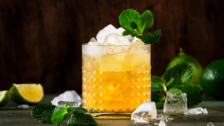 Mai tai cocktail garnished with fresh mint