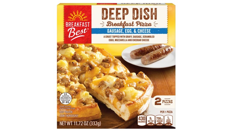 Aldi Deep Dish Breakfast Pizza on white background