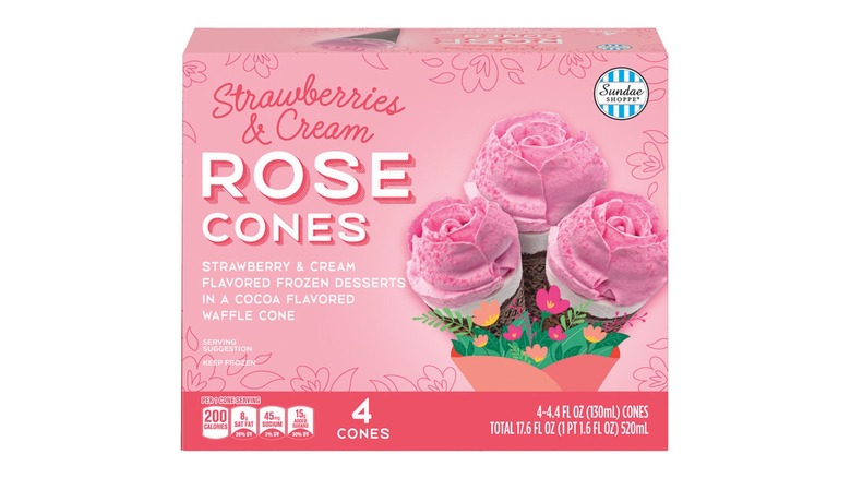 Aldi Strawberry Cream Rose Cones on white background