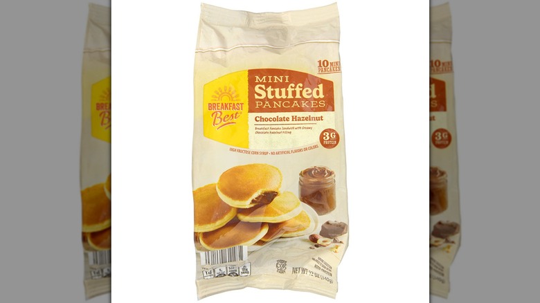 A package of Breakfast Best Mini Stuffed Pancakes Chocolate Hazelnut flavor