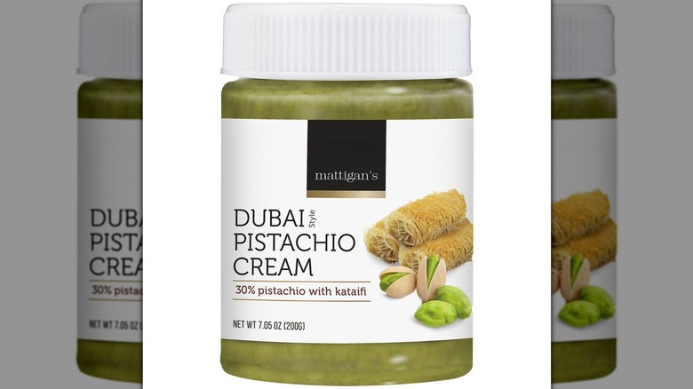 A jar of Mattigan's Dubai Style Pistachio Cream Spread