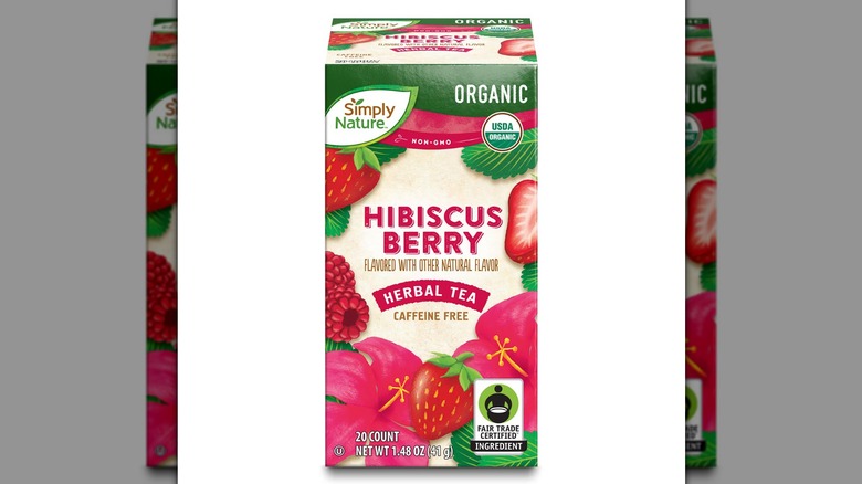 A package of Simply Nature Organic Hibiscus Berry Herbal Tea