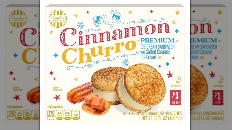 A package of Sundae Shoppe Cinnamon Churro Ice Cream Sandwiches
