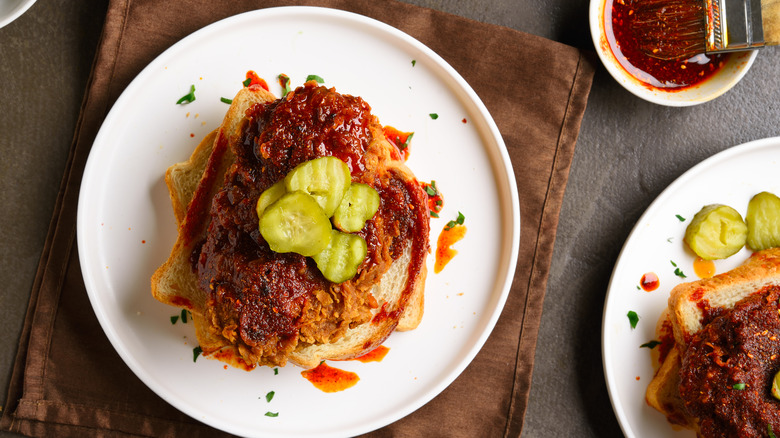A Nashville-style hot chicken platter with fries
