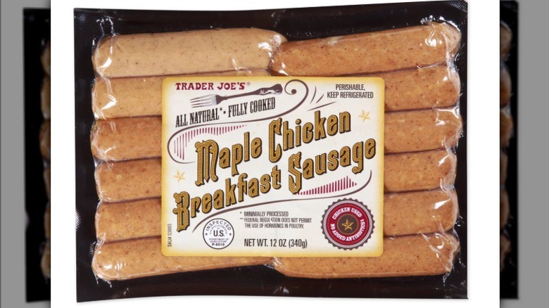 Maple chicken breakfast sausage on white background