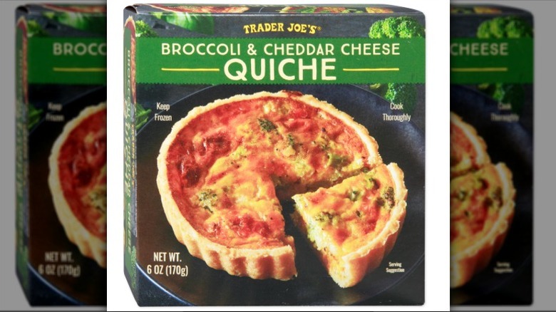 Broccoli and cheddar cheese quiche on white background
