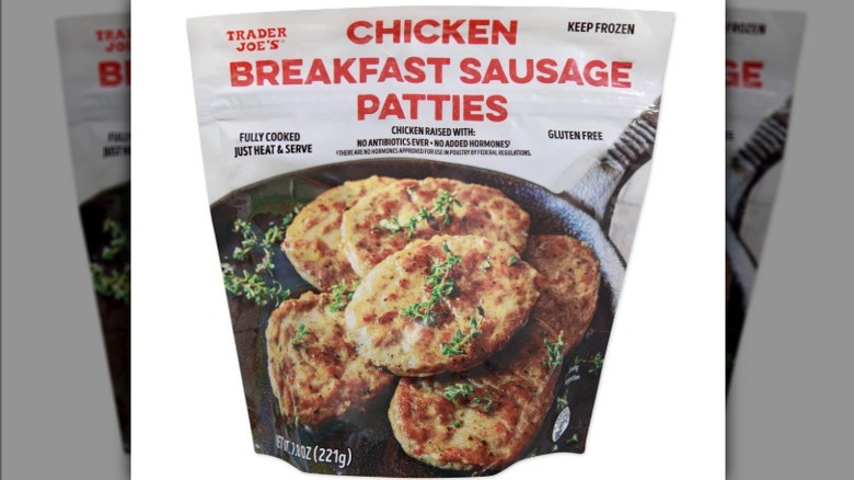 Chicken breakfast sausage patties on white background