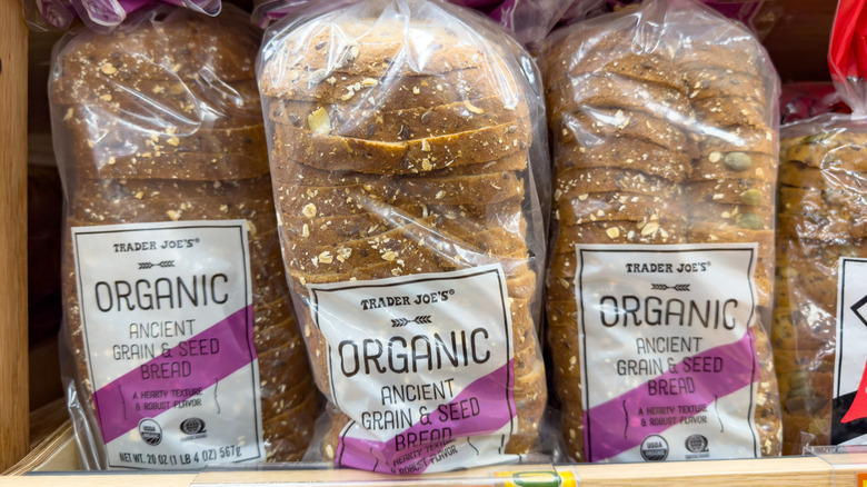 Three loaves of Trader Joe's Organic Ancient Grain & Seed Bread