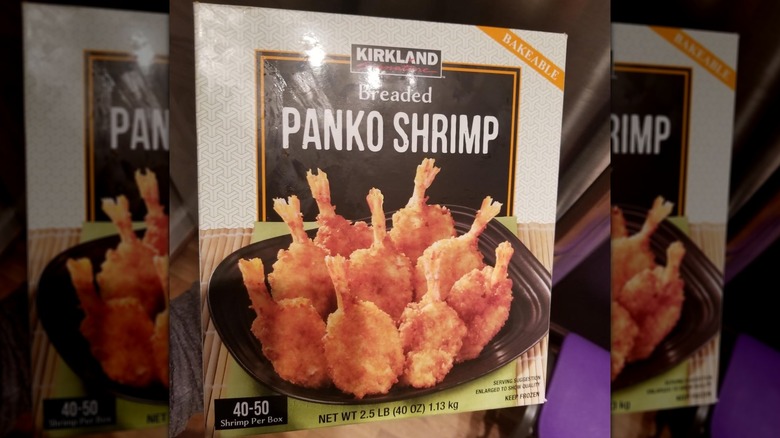 A box of Kirkland Signature Breaded Panko Shrimp