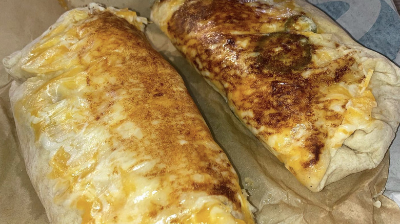 two grilled Taco Bell burritos