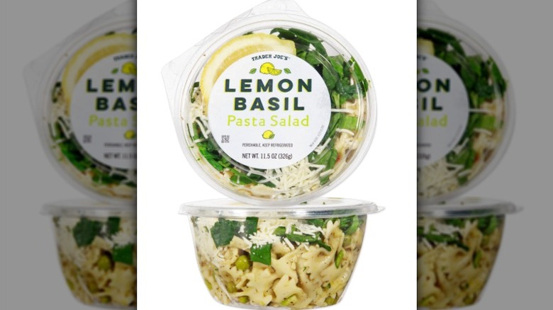 Container of Trader Joe's Lemon Basil Pasta Salad