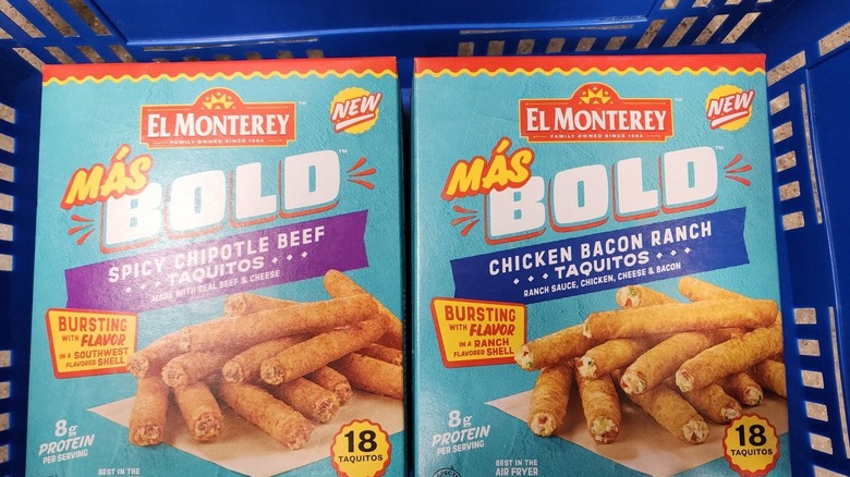 Two boxes of El Monterey Mas Bold chicken bacon ranch taquitos