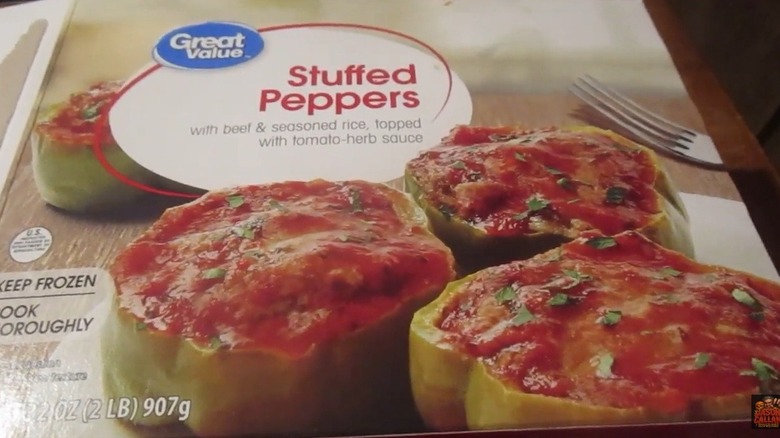A box of Great Value Stuffed Peppers