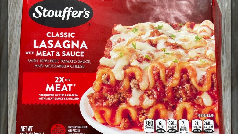 A box of Stouffer's Classic Lasagna with Meat and Sauce