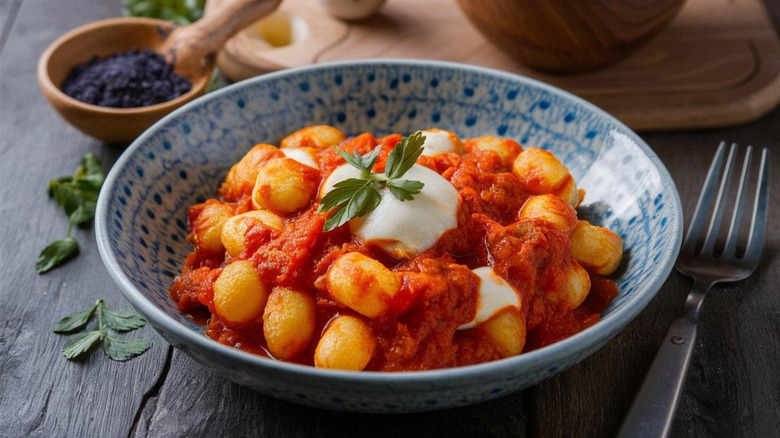 Gnocchi in a tomato sauce with fresh mozzarella