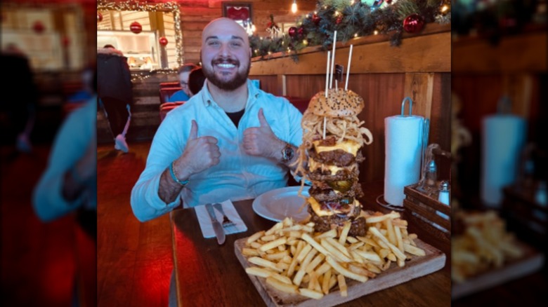 Burger and fries challenge with very optimistic customer