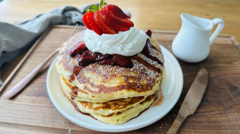 Strawberry balsamic syrup on pancakes