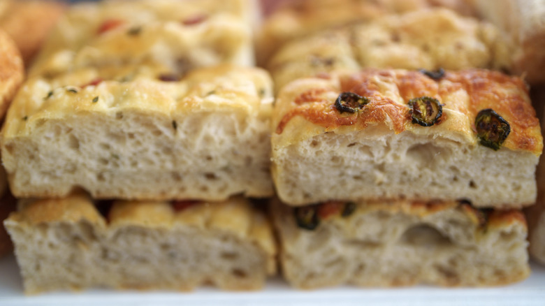Close-up of slices of focaccia