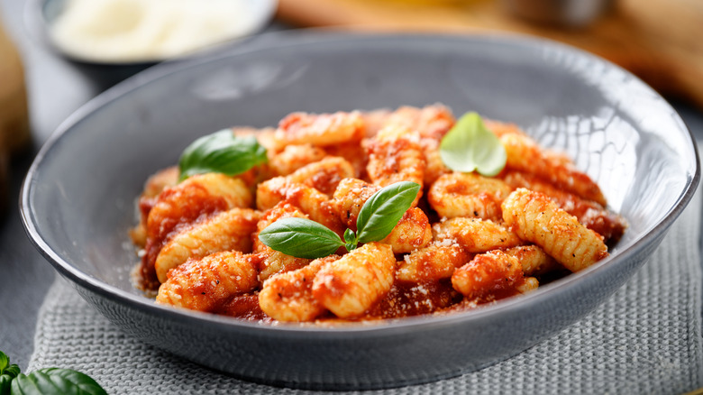 Bowl of gnocchi with tomato sauce