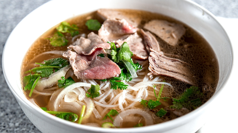 Bowl of pho with meat