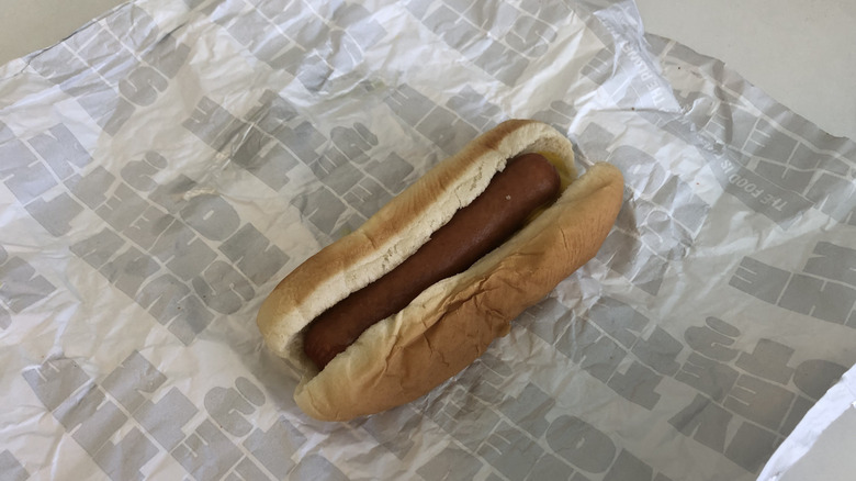 Sheetz made-to-order hot dog sitting atop wrapper