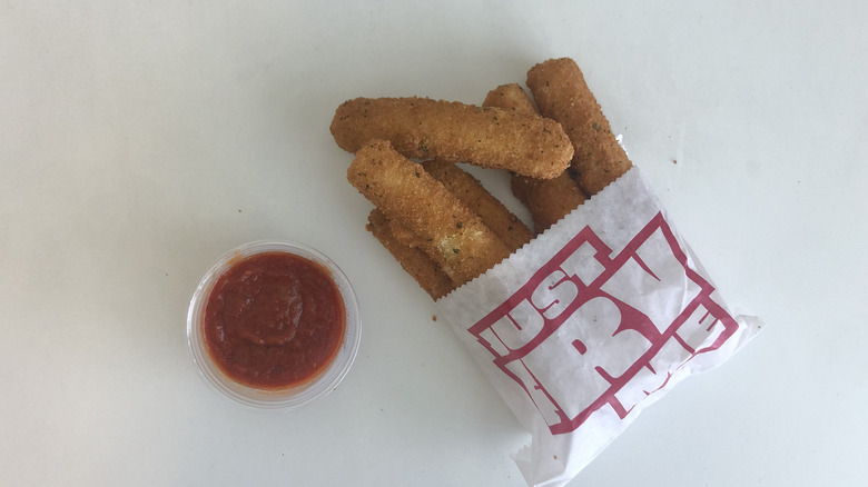 Sheetz mozzarella sticks with marinara sauce.