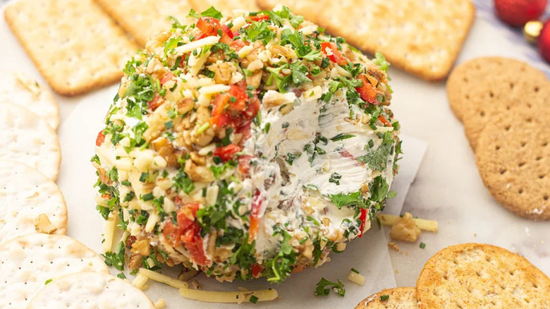 cheese ball with crackers