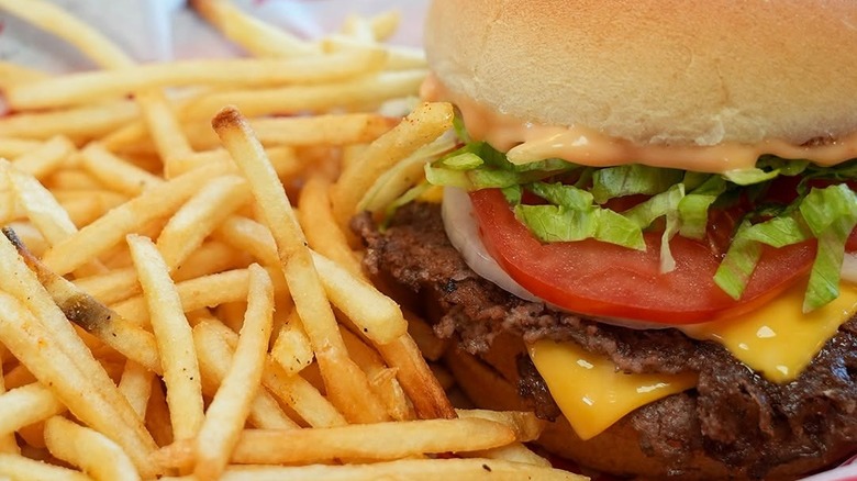 A steakburger and fries from Freddy's Frozen Custard & Steakburgers