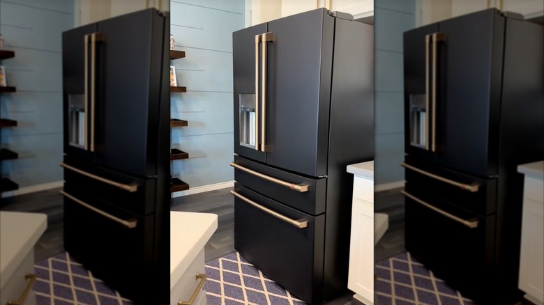 Black fridge wrap in modern kitchen