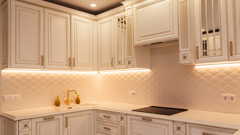 Kitchen with cabinets that have lighting underneath