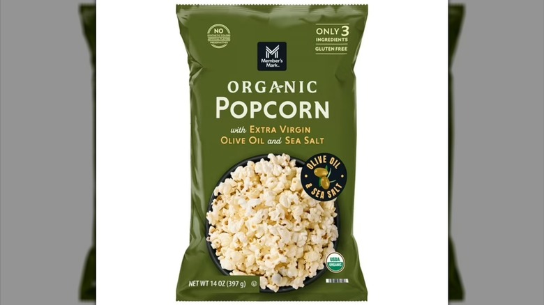 Member's Mark Organic Popcorn with Extra Virgin Olive Oil and Sea Salt on white background