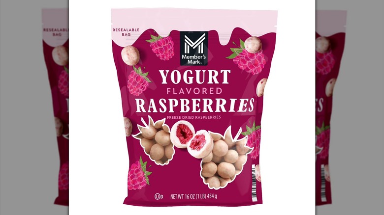 Member's Mark Yogurt Covered Raspberries on white background