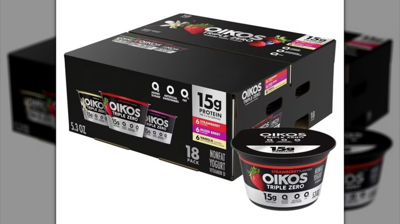 Oikos Triple Zero Nonfat Blended Greek Yogurt Variety Pack on white background