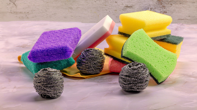 Assorted kitchen scrubbers and steel wool