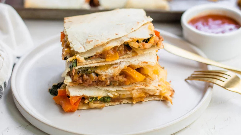 stack of sheetpan quesadilla on plate