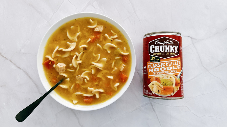 bowl of soup and can of campbell's soup