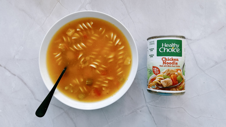 bowl of soup and can of healthy choice soup