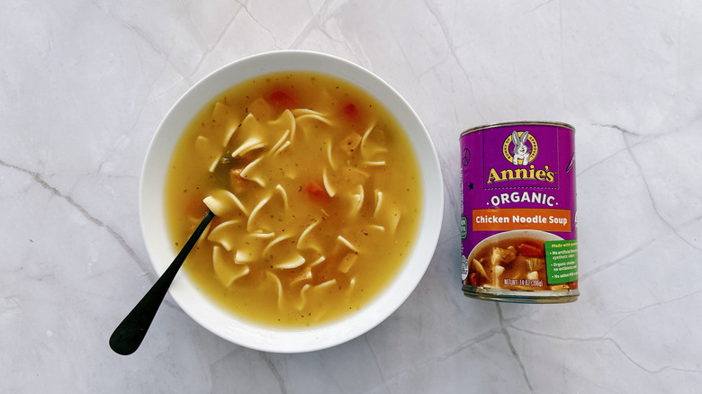 bowl of soup and can of annie's soup