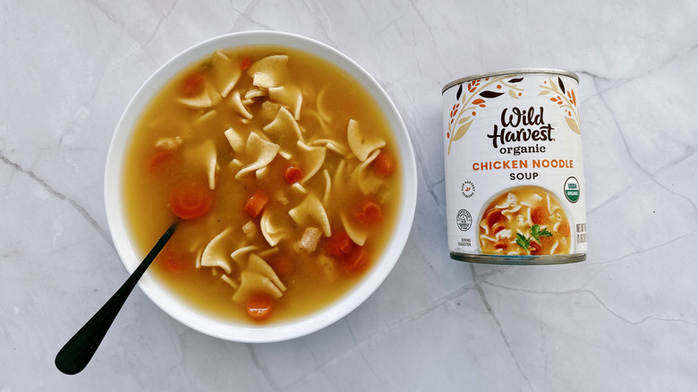 bowl of soup and can of wild harvest soup