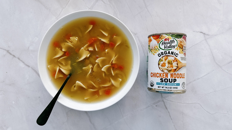 bowl of soup and can of health valley soup