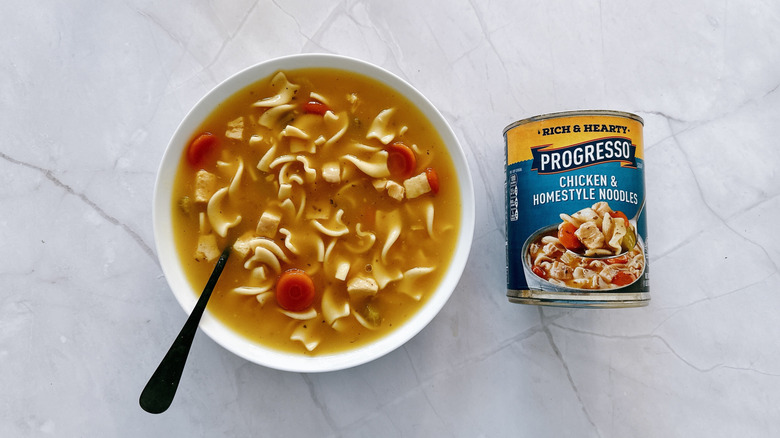 bowl of soup and can of progresso soup
