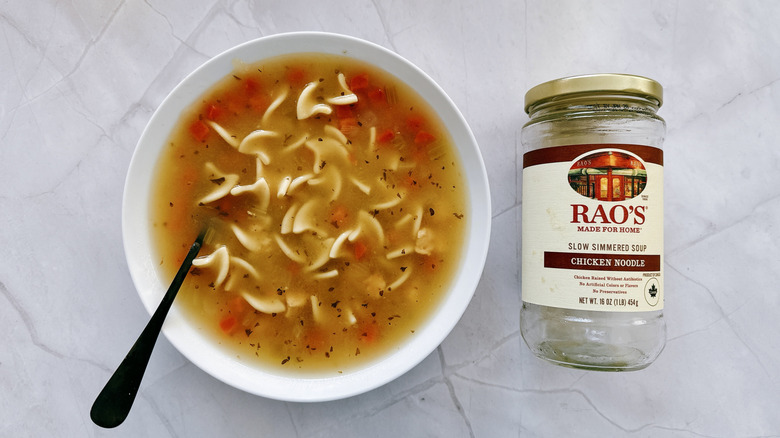 bowl of soup and jar of Rao's soup