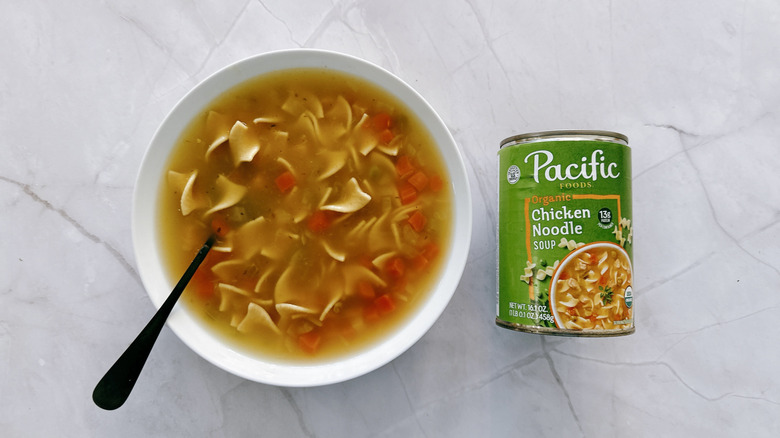 bowl of soup and can of pacific soup