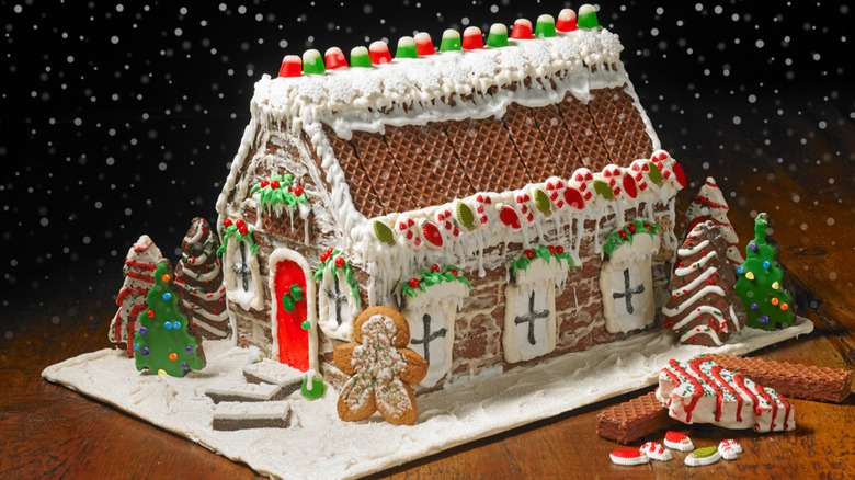 Gingerbread house made from Little Debbie snack cakes