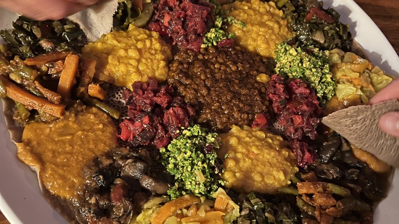 Colorful spread of Ethiopian food