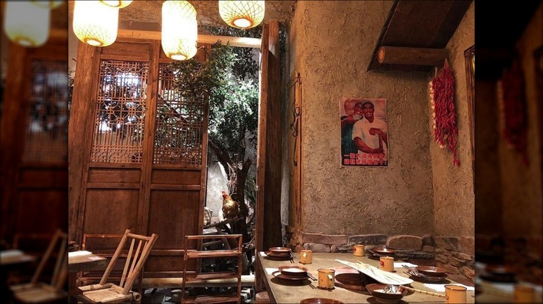The rustic interior dining area of Chongqing Lao Zao