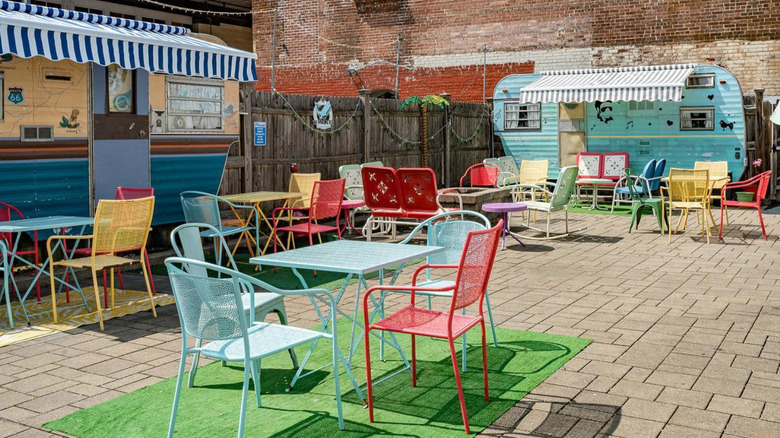 Outdoor dining area of Ogie's Trailer Park